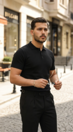 Erkek Düğme Yakalı Kısa Kollu Pamuk Triko Tişört - Görsel 2