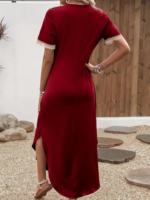 Kadın Kısa Kollu Dantel V Yakalı Uzun Viskon Elbise - Görsel 3