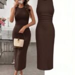 Kadın Askılı Bisiklet Yaka Beli Büzgülü Uzun Bürümcük Elbise