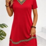 Kadın Kısa Kollu V Yakalı Etnik Desen şerit Detaylı Viskon Elbise