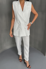 JAKAR KUMAŞ YELEK - PANTOLON TAKIM - Beyaz - Görsel 4