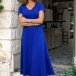 Kadın Kısa Kollu V Yakalı Yırtmaçlı Midi Viskon Elbise