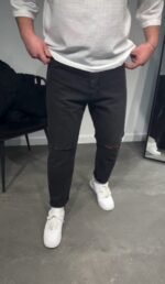 Erkek Siyah Dizi Yırtık Boyfriend Jean - Görsel 2