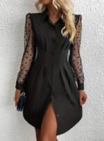 Kadın Uzun Kollu Yakalı Düğmeli Mini Ithal Krep Elbise - Görsel 2