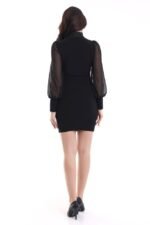 Kadın Balıkçı Yaka Transparan Detay Fırsat ürün Sandy Kumaş Mini Elbise - Görsel 9