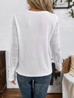 Kadın Uzun Kollu Bisiklet Yaka Kolları Tüllü Waffle Bluz - Görsel 3