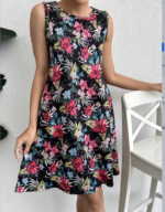 Kadın Renkli çiçek Baskılı Süprem Elbise - Görsel 3