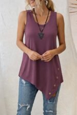 Kadın Askılı Yuvarlak Yakalı Asimetrik Kesim Detaylı Viskon Bluz - Görsel 2