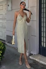 Göğsü Aksesuarlı Önü Yırtmaçlı Elbise 2899 - Görsel 6