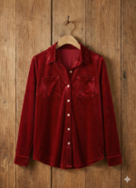 Kadın Uzun Kollu Yakalı önden Düğmeli Cep Detaylı Kadife Gömlek