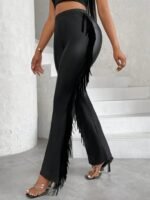 Kadın Yüksek Bel Yanlardan Püsküllü Deri Pantolon - Görsel 3