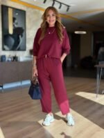 Kadın Uzun Kollu Bisiklet Yaka Viskon Iki Iplik Bluz Ve Pantolon Ikili Takım - Görsel 3