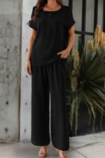 Kadın Kısa Kollu Yakası Açık Aerobin Bluz Ve Pantolon Ikili Takım - Görsel 3