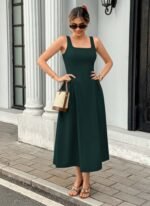 Kadın Askılı Kare Yakalı Uzun Ithal Krep Elbise - Görsel 3