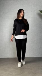 Kadın Uzun Kollu Kapşonlu Bağcıklı Viskon Iki Iplik Bluz Ve Pantolon Ikili Takım - Görsel 2