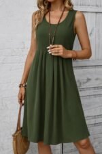 Kadın Askılı Yuvarlak Yakalı önden Pileli Kısa Aerobin Elbise