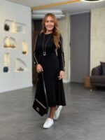 Kadın Uzun Kollu Bisiklet Yaka Midi Modal Elbise - Görsel 3