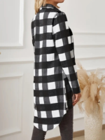 Kadın Uzun Kollu Ekoseli önden Düğmeli Dokuma Uzun Gömlek - Görsel 5