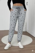 Kadın Yüksek Bel Bağcıklı Desenli Iki Iplik Pantolon - Görsel 4