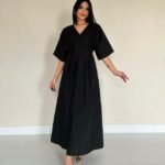 Siyah Pileli Uzun Elbise