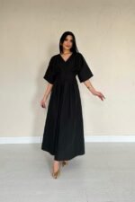 Siyah Pileli Uzun Elbise
