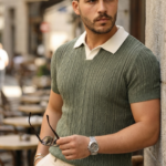 Erkek Desenli Kısa Kollu Triko Tişört - %100 Pamuk Akrilik