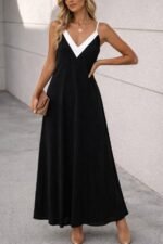 Kadın Ip Askılı Keskin V Yakalı Uzun Viskon Elbise - Görsel 2