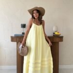 Sarı Askılı Müslin Elbise