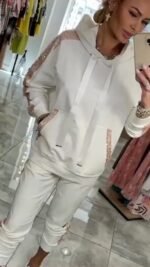 Kadın Uzun Kollu Kapşonlu Pulpayet Detay Viskon Iki Iplik Bluz Ve Pantolon Ikili Takım - Görsel 5