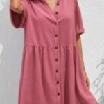 Kadın Kısa Kollu Yakalı önden Düğmeli Kısa Bürümcük Elbise