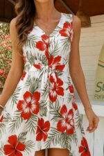 Kadın Kolsuz V Yakalı Desenli Süprem Tulum Elbise - Görsel 2