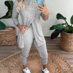 Kadın Uzun Kollu Balıkçı Yaka önden Düğmeli Bluz Ve Pantolon Yumoş Ikili Takım