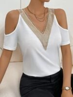 Kadın Omuzlardan Açık V Yakalı Viskon Bluz - Görsel 2