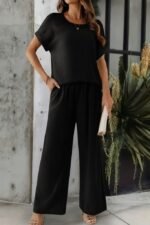 Kadın Kısa Kollu Yakası Açık Aerobin Bluz Ve Pantolon Ikili Takım - Görsel 2