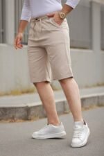 Erkek Beli Bağcıklı Ve Düğmeli Bezayağı Kumaş şort - Görsel 2