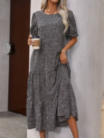 Kadın Mini Leopar Desen Midi üç Kat Elbise - Görsel 7