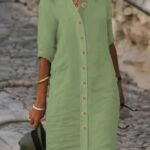 Kadın Kısa Kollu Hakim Yaka önden Düğmeli Kısa Müslim Elbise