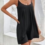 Kadın Ip Askılı Yuvarlak Yakalı Pileli Viskon Tulum