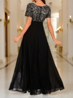 Kadın Kısa Kollu Derin V Yakalı A Kesim Pulpayet Detaylı şifon Nedime Elbisesi - Görsel 5