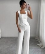 Kadın Düğmeli Bürümcük Kumaş Takım - Görsel 2