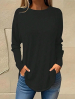 Kadın Uzun Kollu Yuvarlak Yaka Salaş Iki Iplik Bluz - Görsel 2