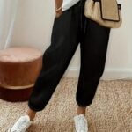 Kadın Yüksek Bel Lastikli Belde Bağcık Detaylı Aerobin Pantolon