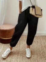 Kadın Yüksek Bel Lastikli Belde Bağcık Detaylı Aerobin Pantolon