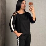 Kadın Uzun Kollu Kolu Tül Yanları şerit Detay Modal Ikili Takım