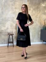 Kadın Kısa Kollu Bisiklet Yaka Midi Viskon Iki Iplik Elbise - Görsel 6