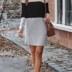 Kadın Uzun Kollu Balıkçı Yaka çizgili çok Renkli Mini şardonlu Kaşkorsel Elbise