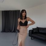 GABARDİN UZUN ÖNDEN YIRTMAÇLI ETEK - Kahverengi