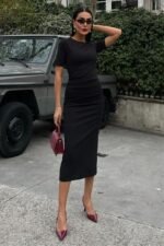 Beli Büzgülü Midi Elbise 2853 - Görsel 6