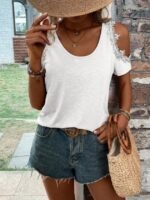 Kadın Omuzlardan Açık Yuvarlak Yakalı Viskon Bluz - Görsel 2