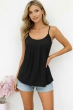 Kadın Ip Askılı Yuvarlak Yakalı Pileli Uzun Viskon Bluz - Görsel 3